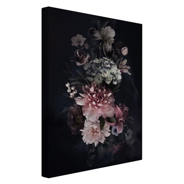 Canvas schilderijen Flowers With Fog On Black