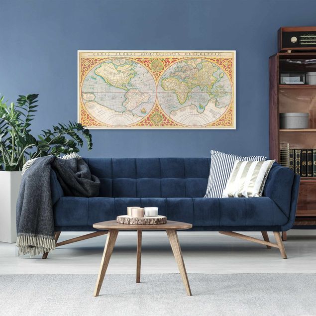 Canvas schilderijen Historic World Map Orbis Descriptio Terrare Compendiosa