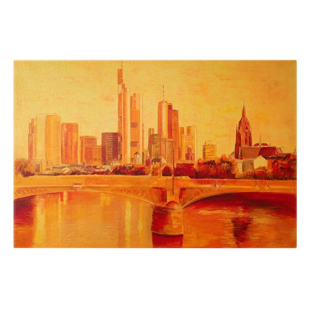 Canvas schilderijen - Goud Skyline Frankfurt