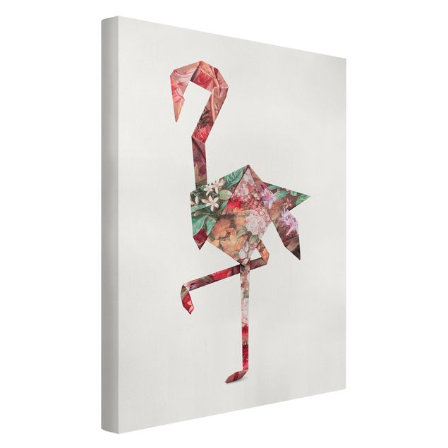 Canvas schilderijen Origami Flamingo