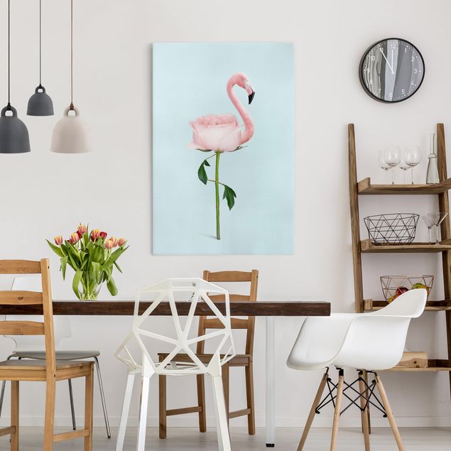 Canvas schilderijen Flamingo With Rose
