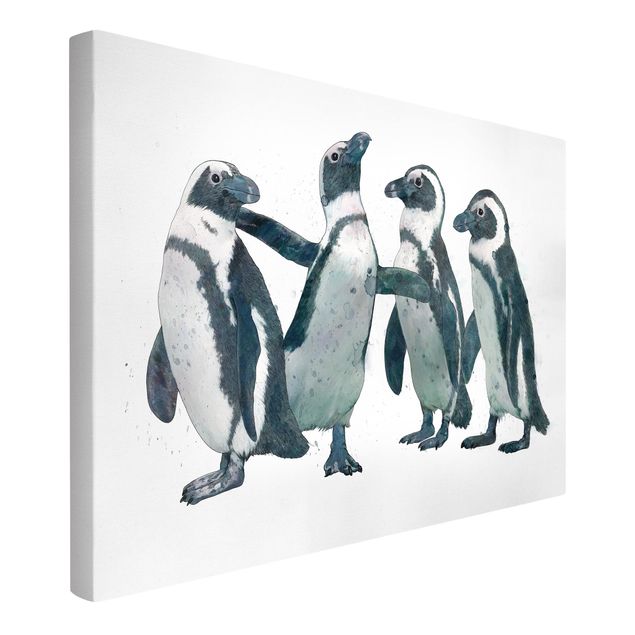 Canvas schilderijen Illustration Penguins Black And White Watercolour