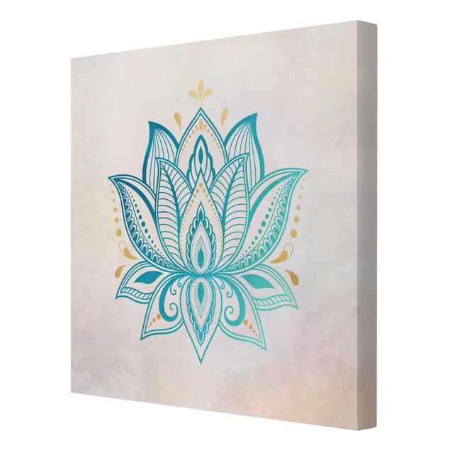 Canvas schilderijen Lotus Illustration Mandala Gold Blue