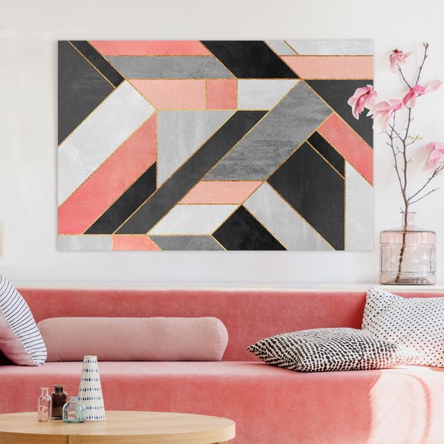 Canvas schilderijen Geometry Pink And Gold