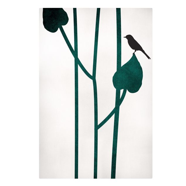 Canvas schilderijen Graphical Plant World - Bird On Leaf