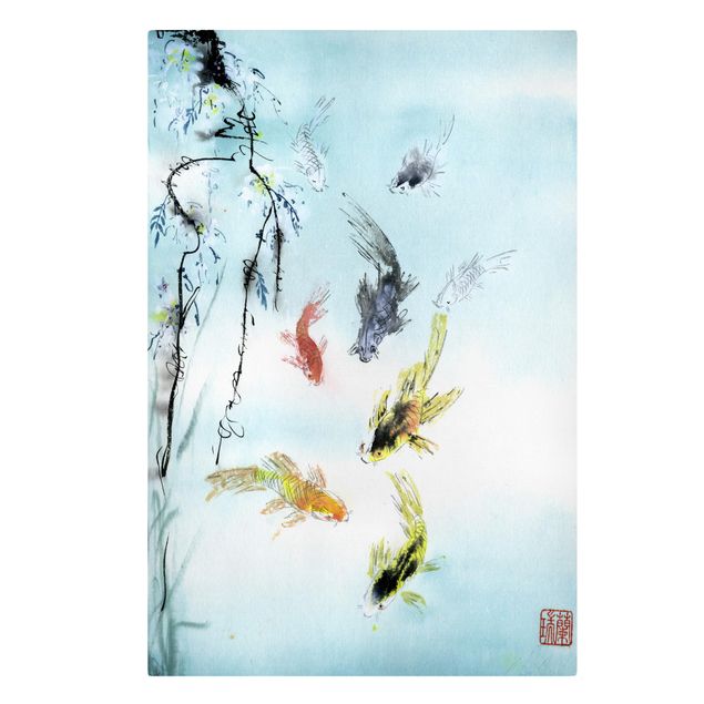 Canvas schilderijen Japanese Watercolour Drawing Goldfish I