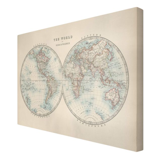 Canvas schilderijen Vintage World Map The Two Hemispheres