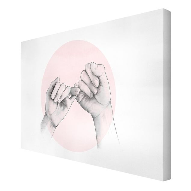 Canvas schilderijen Illustration Hands Friendship Circle Pink White