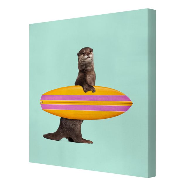 Canvas schilderijen Otter With Surfboard