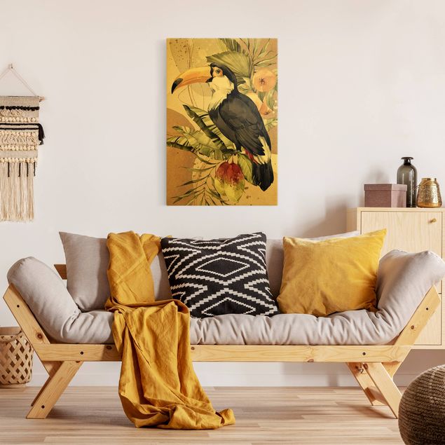 Canvas schilderijen - Goud Tropical Birds - Toucan