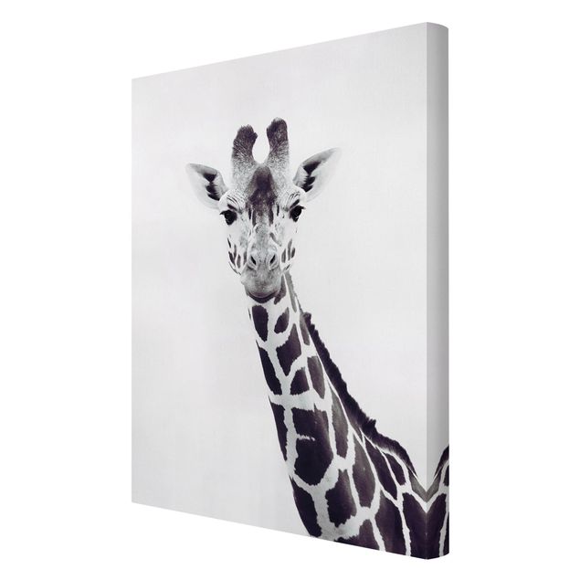 Canvas schilderijen Giraffe Portrait In Black And White