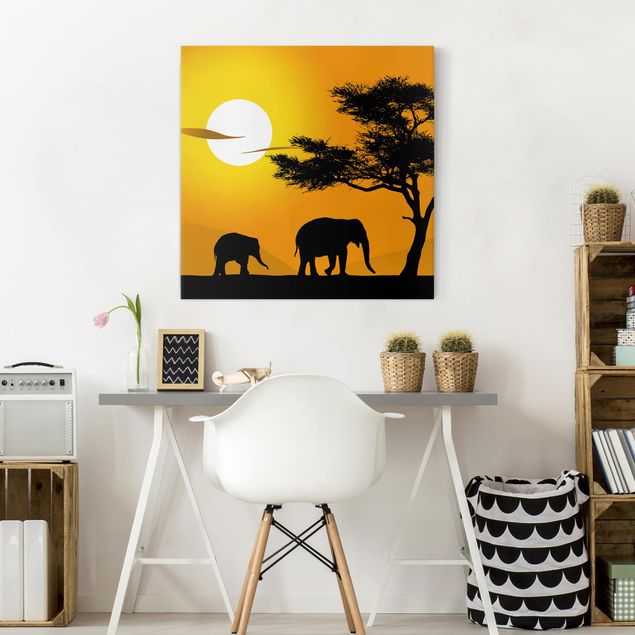 Canvas schilderijen African Elephant Walk