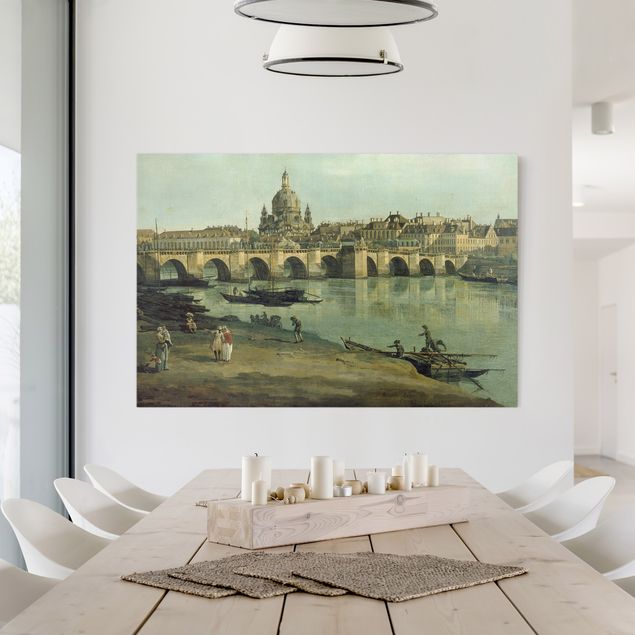 Canvas schilderijen Bernardo Bellotto - View of Dresden from the Right Bank of the Elbe with Augustus Bridge