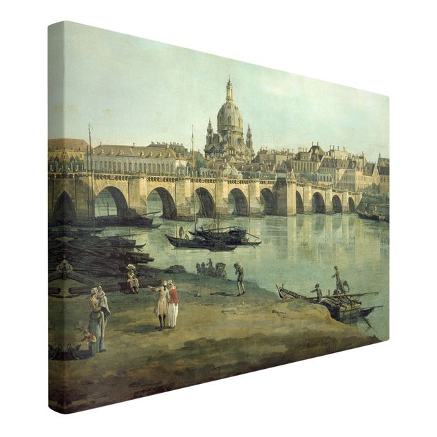 Canvas schilderijen Bernardo Bellotto - View of Dresden from the Right Bank of the Elbe with Augustus Bridge