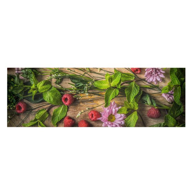 Canvas schilderijen Flowers Raspberries Mint