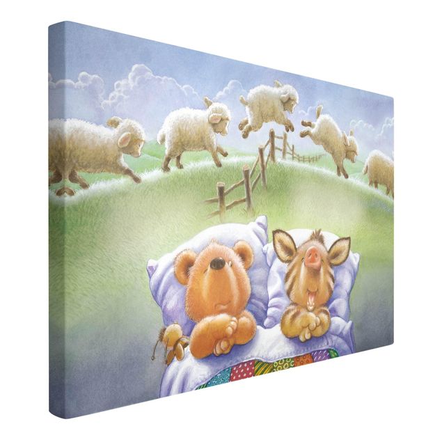 Canvas schilderijen Buddy Bear - Counting Sheep