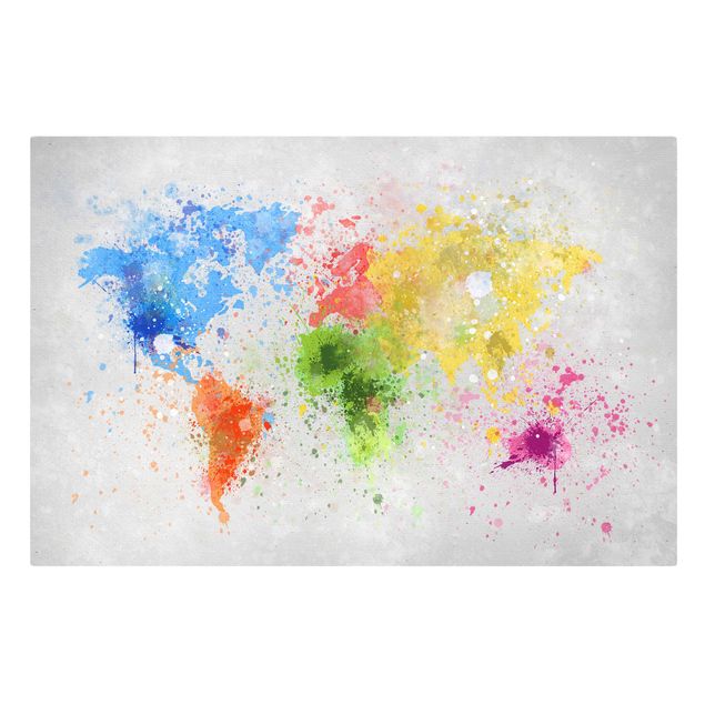 Canvas schilderijen Colourful Splodges World Map