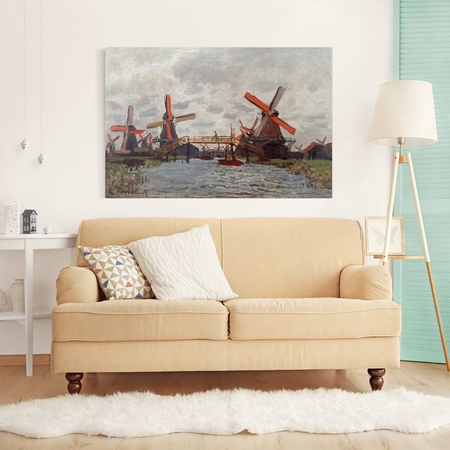 Canvas schilderijen Claude Monet - Windmills in Westzijderveld near Zaandam