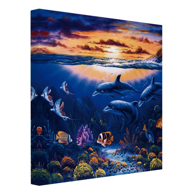 Canvas schilderijen Dolphins World