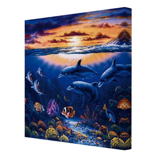 Canvas schilderijen Dolphins World