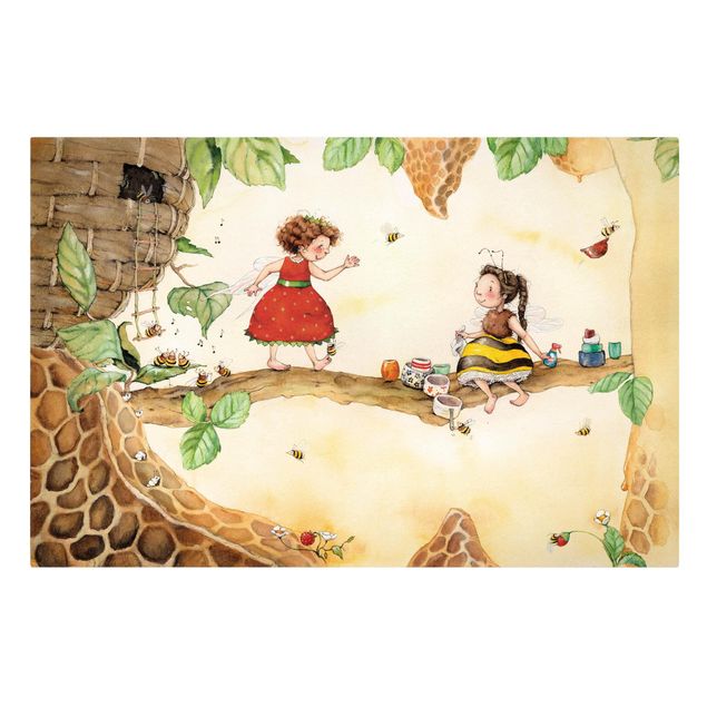 Canvas schilderijen Little Strawberry Strawberry Fairy - At the bee fairy's