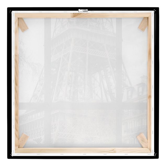 Canvas schilderijen Window view Paris - Near the Eiffel Tower black and white