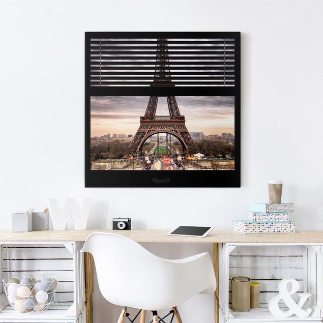 Canvas schilderijen Window Blinds View - Eiffel Tower Paris
