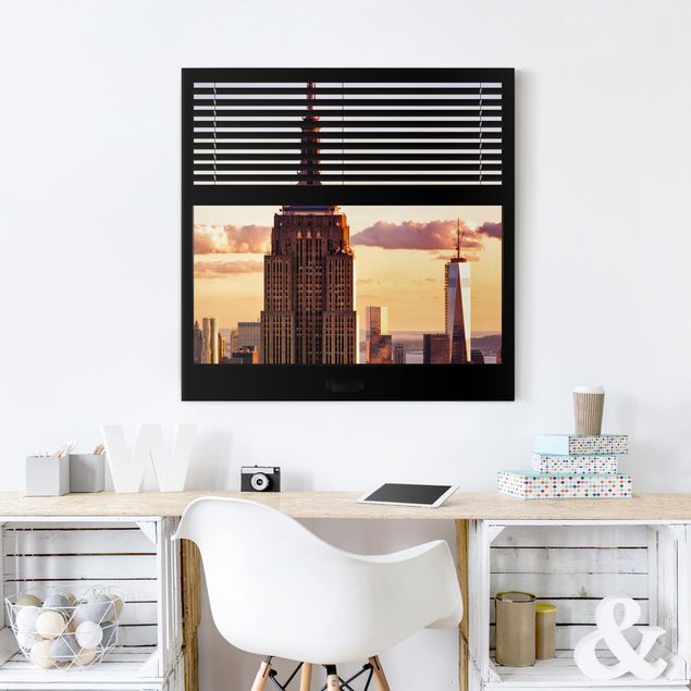 Canvas schilderijen Window View Blind - Empire State Building New York