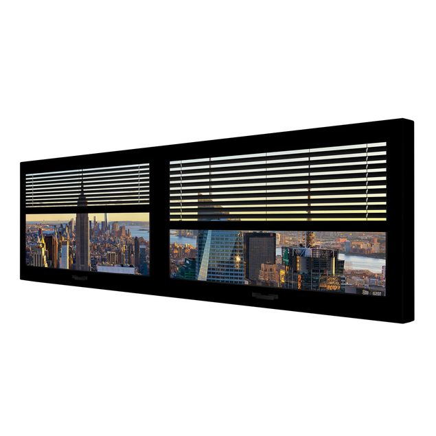 Canvas schilderijen Window View Blinds - Manhattan Evening