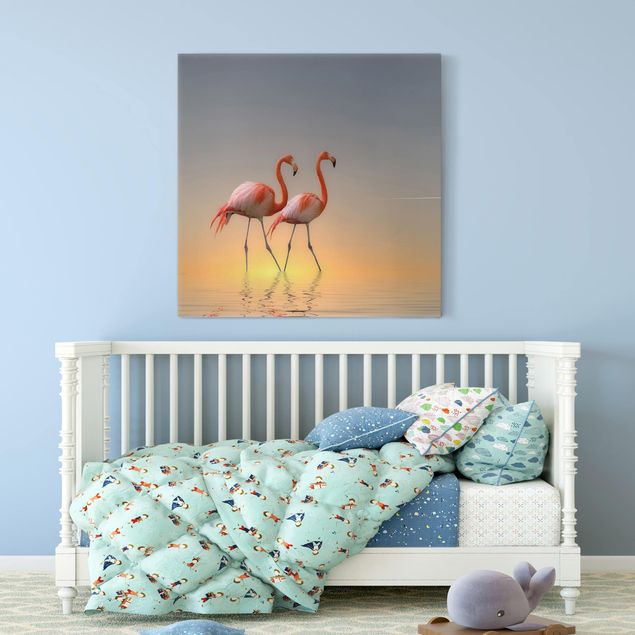 Canvas schilderijen Flamingo Love
