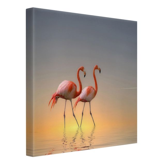 Canvas schilderijen Flamingo Love