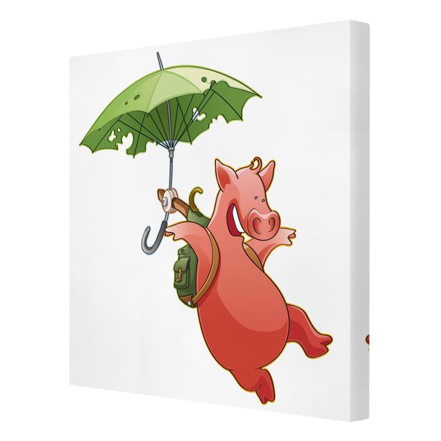 Canvas schilderijen Flying Farm Pig