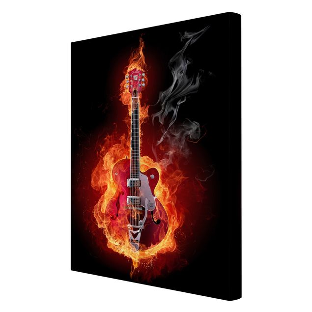 Canvas schilderijen Guitar In Flames