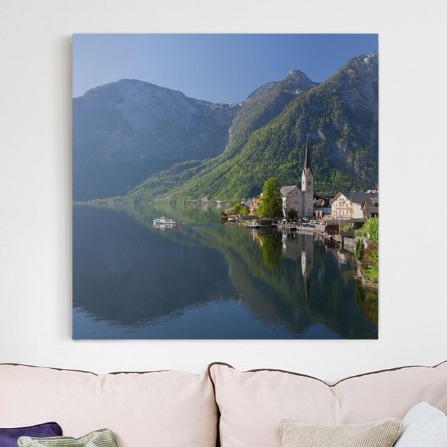 Canvas schilderijen Hallstatt Lake And Mountain Views