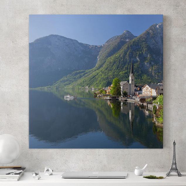Canvas schilderijen Hallstatt Lake And Mountain Views