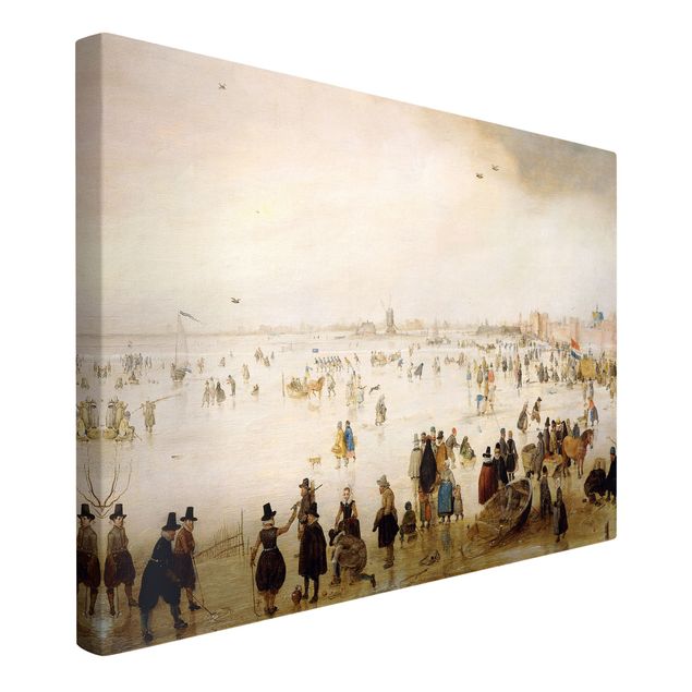 Canvas schilderijen Hendrick Avercamp - Skaters and Golf Players on frozen Floodwaters