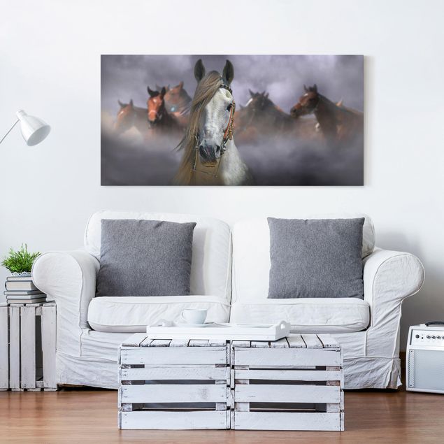 Canvas schilderijen Horses in the Dust