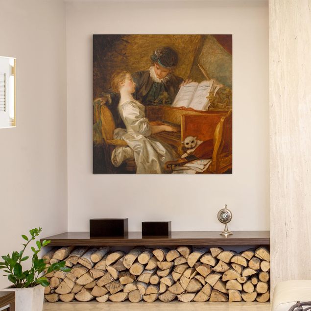 Canvas schilderijen Jean Honoré Fragonard - The Piano Lesson