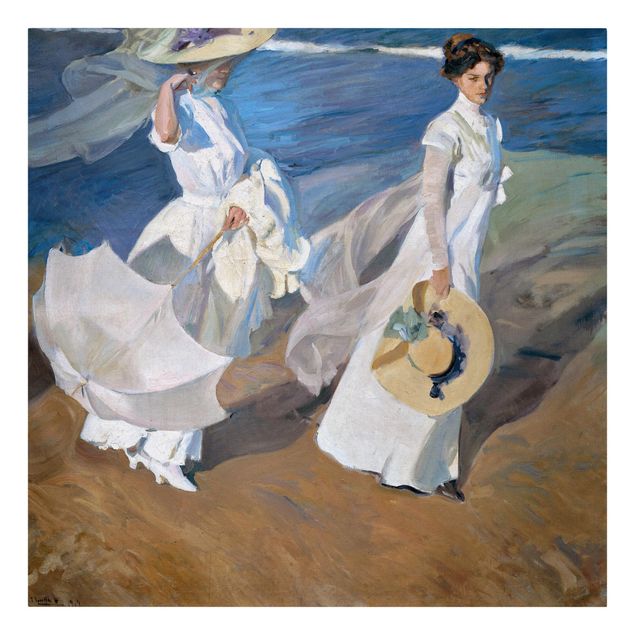 Canvas schilderijen Joaquin Sorolla - Strolling along the Seashore