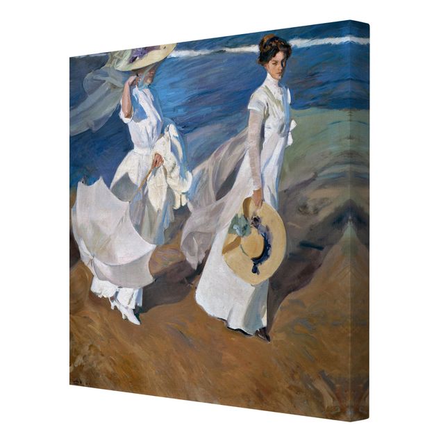 Canvas schilderijen Joaquin Sorolla - Strolling along the Seashore