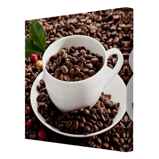 Canvas schilderijen Coffee Cup With Roasted Coffee Beans