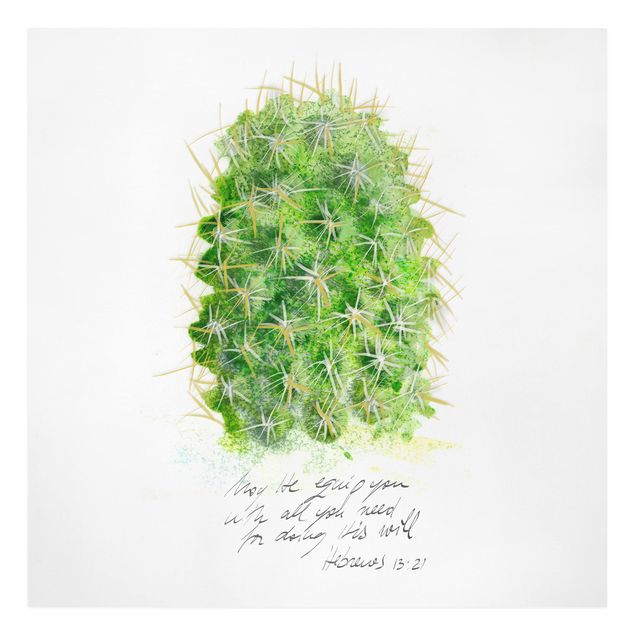 Canvas schilderijen Cactus With Bibel Verse I