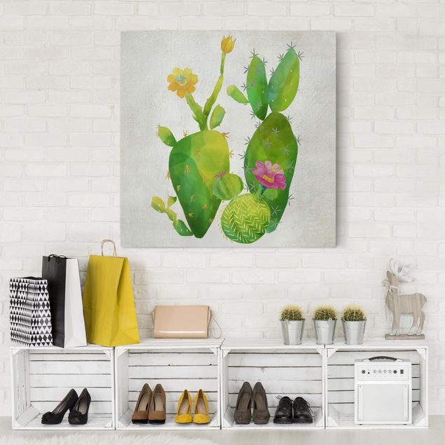Canvas schilderijen Cactus Family In Pink And Yellow