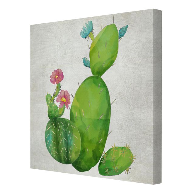 Canvas schilderijen Cactus Family In Pink And Turquoise