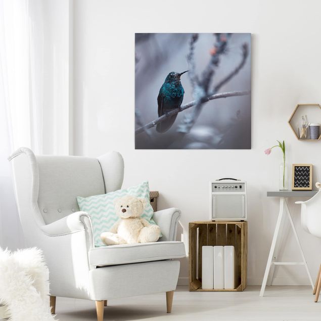 Canvas schilderijen Hummingbird In Winter