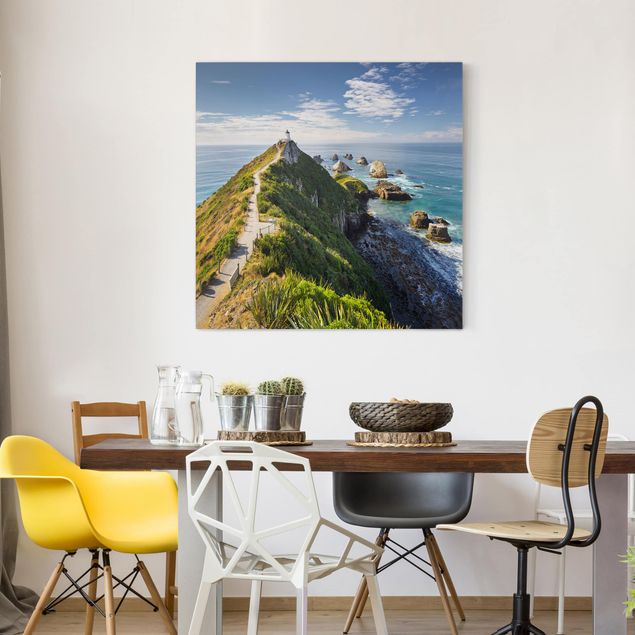 Canvas schilderijen Nugget Point Lighthouse And Sea New Zealand