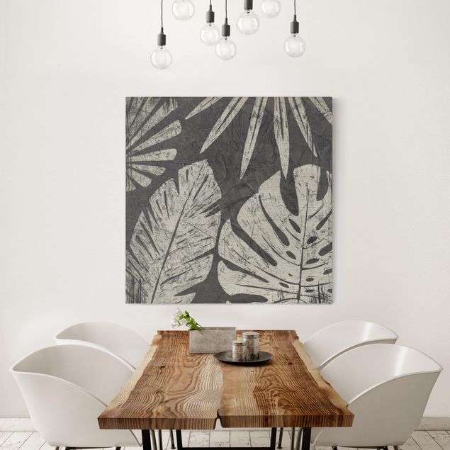 Canvas schilderijen Palm Leaves Dark Grey Backdrop