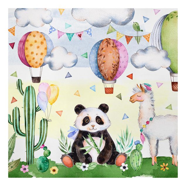 Canvas schilderijen Panda And Lama Watercolour