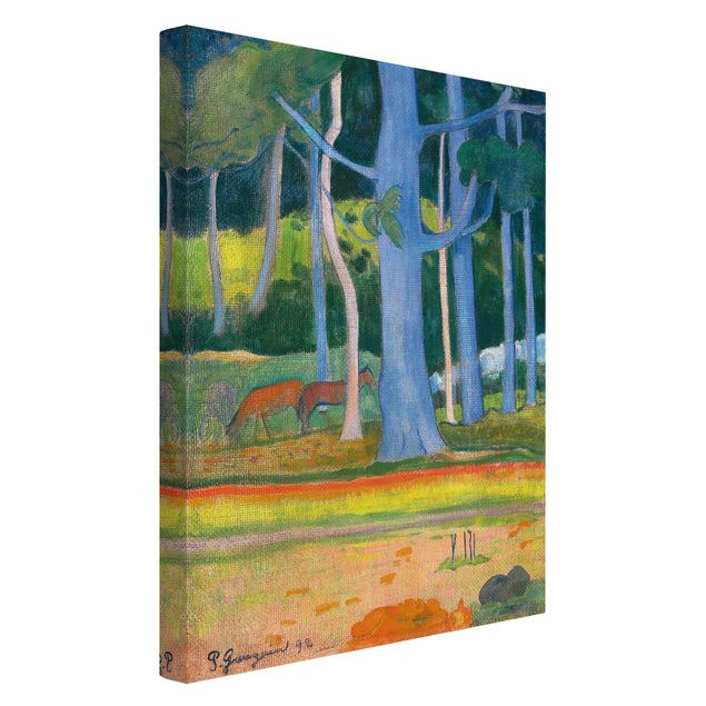 Canvas schilderijen Paul Gauguin - Landscape with blue Tree Trunks