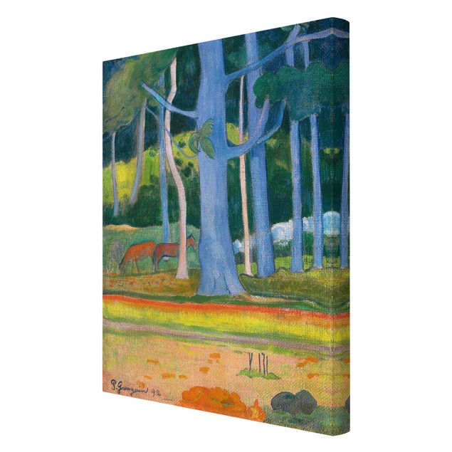 Canvas schilderijen Paul Gauguin - Landscape with blue Tree Trunks